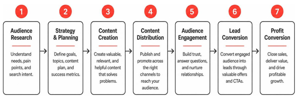 Strategic content marketing process from audience research to profit conversion